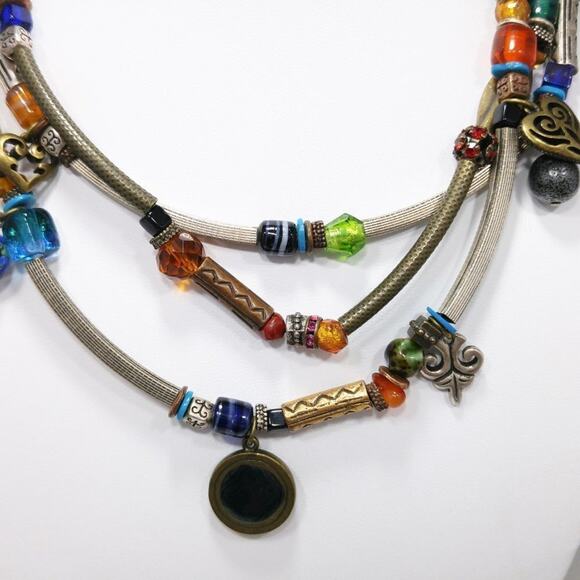 Chico's Three Strand Multicolored Charm Bead Boho Necklace, 20 Inches - Picture 5 of 8